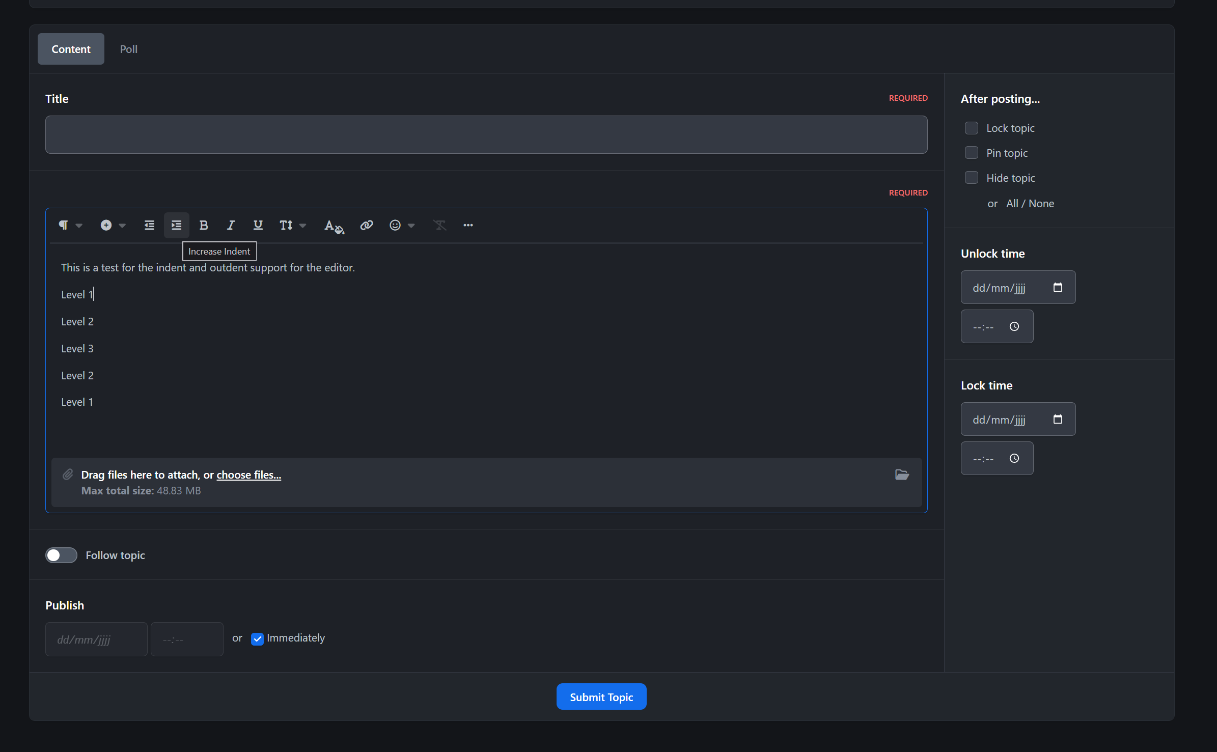 Indent and Outdent Support
